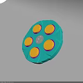 Teal Circular Device With Five Yellow Discs Central Gray Circle And Grid Pattern Holes 3d model