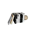 Stack of Tilted Books With Hexagonal Decoration On White Background