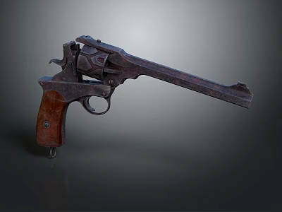 Old Revolver With Wooden Grip And Rusty Metal Parts Isolated On Dark Background 3d model