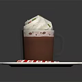 Rich Hot Chocolate With Whipped Cream Green White Sprinkles And Candy Cane On White Plate