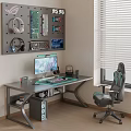 Modern gaming table gaming table keyboard headset computer 3d model