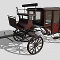 Antique Horse Carriage With Dark Red Body Black Spoked Wheels And Wooden Seats