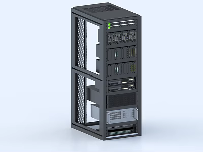 Industrial Equipment Black Server Cabinet With Multiple Compartments Ventilation And Technical Panels 3d model