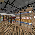 Modern Supermarket Interior With Shelves Full Of Grocery Products And Wooden Floor