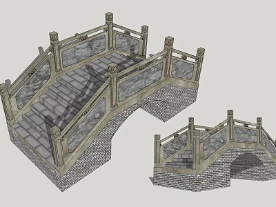 Traditional Stone Arch Bridge With Decorative Railings And Brick Structure 3d model