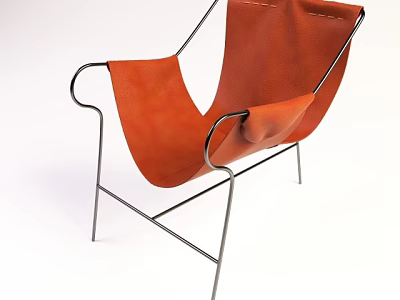 Modern Single Chair With Orange Upholstered Seat And Metal Frame Design 3d model