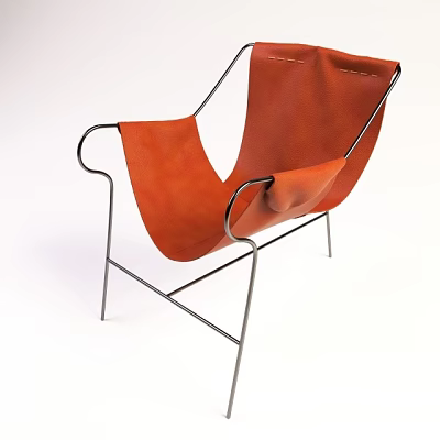 Modern Single Chair With Orange Upholstered Seat And Metal Frame Design 3d model
