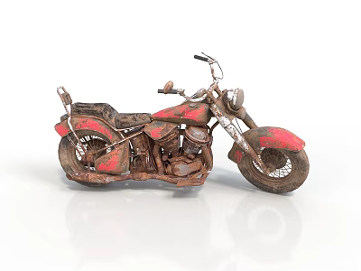 Vintage Red Motorcycle With Rustic Patina Classic Design Black Seat And Spoked Wheels 3d model