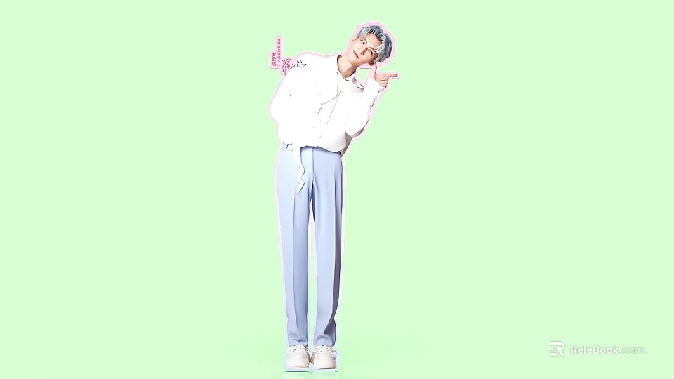 Photo Taking Spot With Light Green Background Posing Figure In White Top Light Blue Pants 3d model 