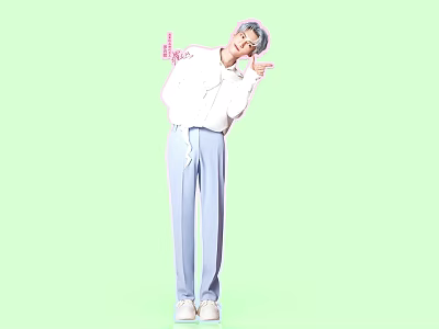 Photo Taking Spot With Light Green Background Posing Figure In White Top Light Blue Pants 3d model
