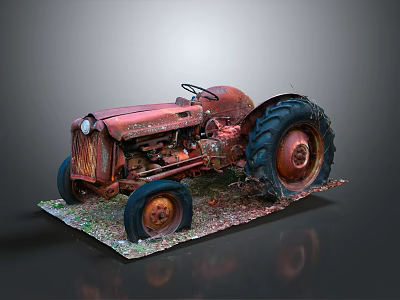 Old Red Rusty Vintage Tractor Functional Farm Vehicle With Large Wheels 3d model