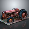 Old Red Rusty Vintage Tractor Functional Farm Vehicle With Large Wheels 3d model