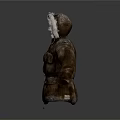 Brown Distressed Leather Parka With Fur Lined Hood Pockets And Drawstring 3d model