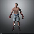 Shirtless Man Wearing Boxing Shorts and Red Gloves in Athletic Standing Pose
