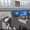 Modern High Tech Control Room Interior With Multiple Monitors Command Consoles And Large Digital Screens 3d model