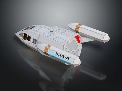 US8-A Spaceship Model With White Body Orange Stripes And Windows For Space Exploration 3d model