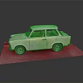 Old White Vintage Car Model Displayed On Gray Platform With Retro Design 3d model