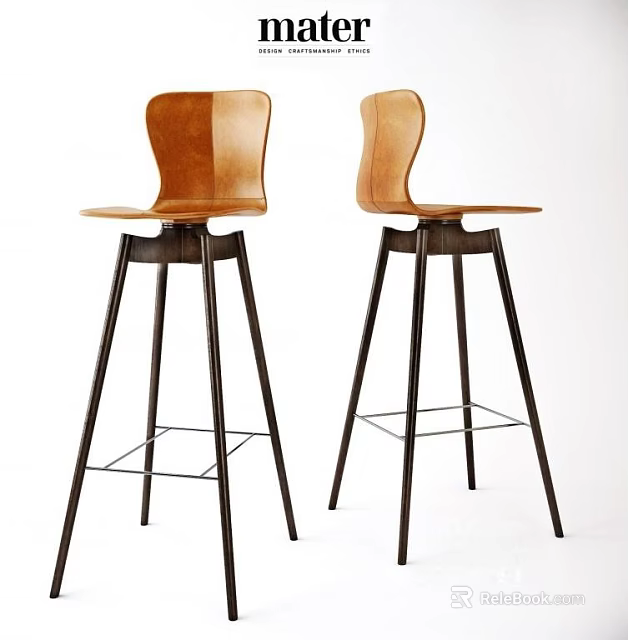 Light Brown Wooden Bar Stools with Black Metal Legs and Modern Design 3d model 