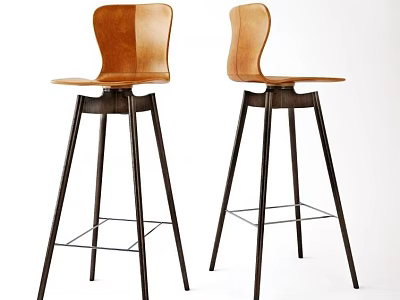 Light Brown Wooden Bar Stools with Black Metal Legs and Modern Design 3d model