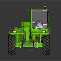 Green Industrial Forklift With Cab Large Tires And Front Forks For Material Handling