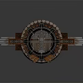Ornate Circular Decorative Component With Metallic Wooden Textures Intricate Patterns And Wing Like Ornaments