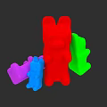 Colorful 3D Gummy Bears In Red Green Blue Purple On Black Background