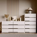 Modern White Console and Side Cabinet Interior with Decorative Vases Lamp and Storage Drawers