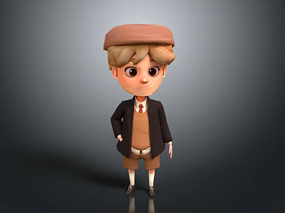 Cartoon 3D Modeled Game and Movie Character With Blonde Hair Brown Beret Black Coat 3d model