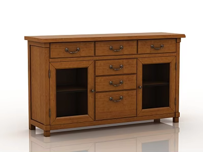 Classic Wooden Sideboard with Drawers Glass Doors and Storage Compartments for Dining Room 3d model