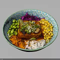 Colorful Healthy Bowl With Edamame Corn Cabbage Tofu And Sesame Sauce