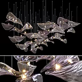 Modern Artistic Glass Chandelier with Leaf Shaped Transparent Petals and Illuminated Design
