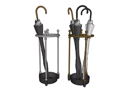 Decorative Umbrella Stand with Metal Frame Round Base and Umbrellas Household Items 3d model