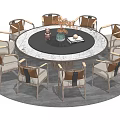 New Chinese Dining Table and Chair Combination Round Table Dining Table and Chair Carpet Decoration Combination 3d model