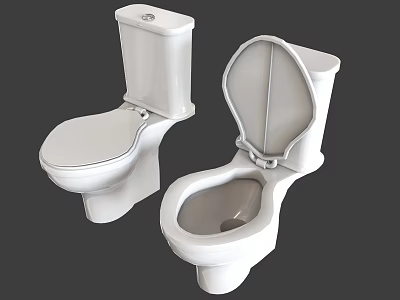 Two white ceramic modern toilets featuring closed lid and open lid design 3d model