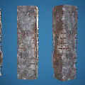 Rusty Metal Columns With Rough Surface And Structural Reinforcements On Blue Background