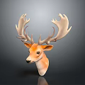 Sculpted Deer Head Decor With Shiny Surface Large Antlers And Orange Hue