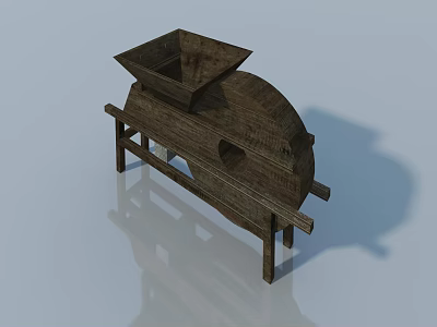 Traditional Wooden Swing Door Structure With Square Hopper And Circular Drum Design 3d model