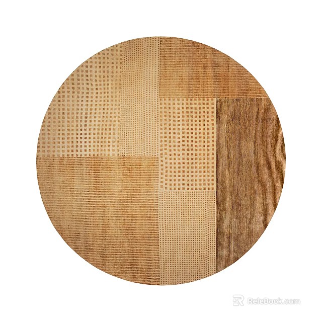 Beige Brown Circular Rug with Patchwork Design and Varied Woven Textured Patterns 3d model 