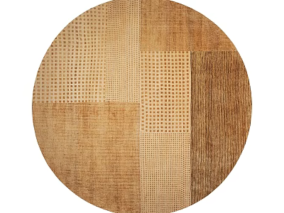 Beige Brown Circular Rug with Patchwork Design and Varied Woven Textured Patterns 3d model