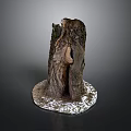 Natural Tree Stump With Rough Bark Texture And Snowy Base