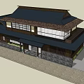 Traditional Waterfront Commercial Complex With Wooden Structure Black Roof And Outdoor Terrace Seating