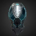 Futuristic Mechanical Helmet Design With Blue Glowing Lines And Armored Details