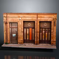 Traditional Brick Building Facade With Wooden Doors Arched Windows And Circular Motifs