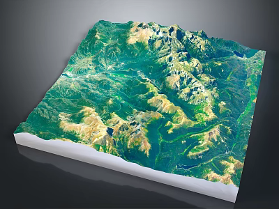 3D Detailed Topographic Terrain Model With Mountain Ranges Valleys And Green Vegetation 3d model