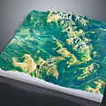 3D Detailed Topographic Terrain Model With Mountain Ranges Valleys And Green Vegetation