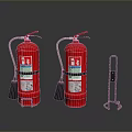 Industrial Fire Safety Equipment Featuring Red Extinguishers And Black Metal Bracket