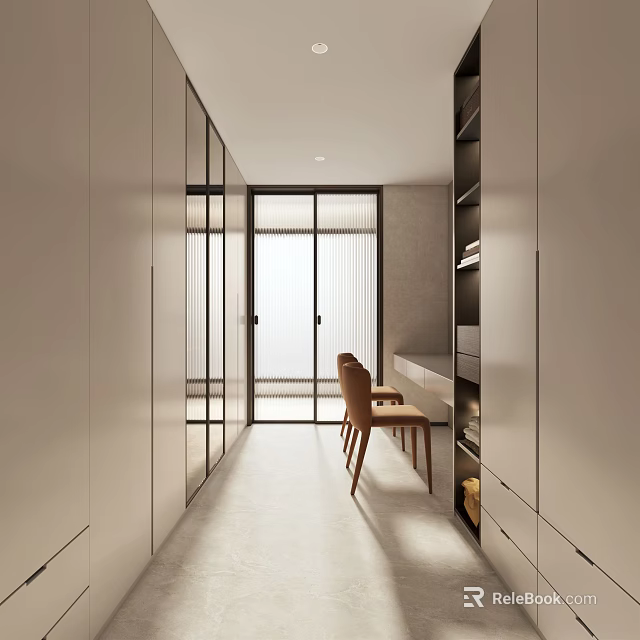 Modern Walk-in Closet Interior Design With Spacious Storage Shelves And Organized Cabinets 3d model 