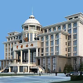 Chinese Style Multi Storey Office Building With Dome Entrance Steps And Surrounding Trees
