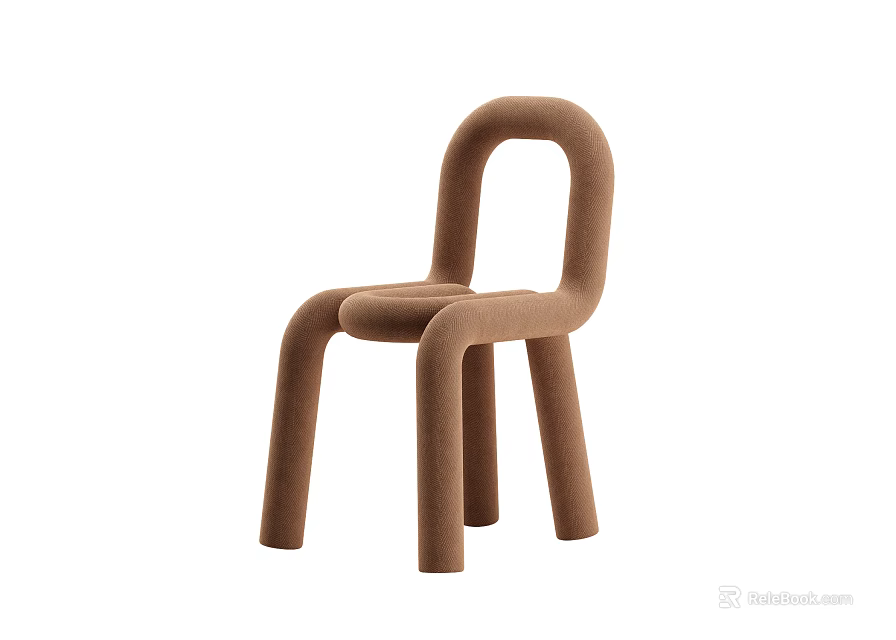 Modern Brown Accent Chair with Unique Curved Silhouette and Plush Upholstery Design 3d model 