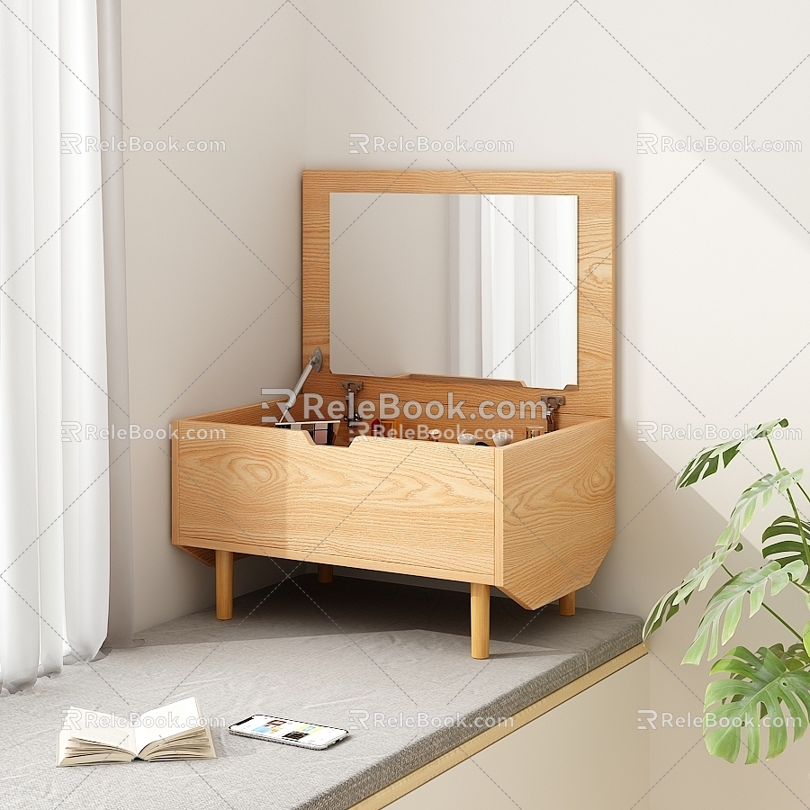 Japanese style bay window dressing table day view 3d model